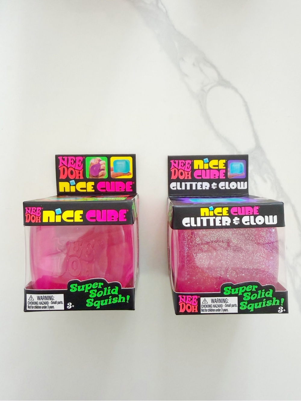 Pink NeeDoh Nice Cube Bundle of 2 Classic Pink + Glitter & Glow NEW Sealed 🩷